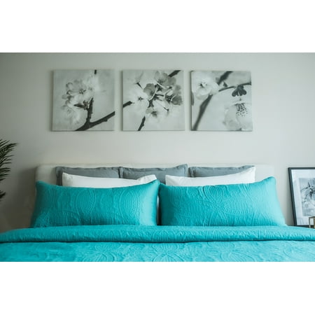 Mezzati Bedspread Coverlet Set Stunning Blue Comforter Bedding Cover King//Cal King, Stunning Blue Prestige Collection Brushed Microfiber Bedding 3-Piece Quilt Set